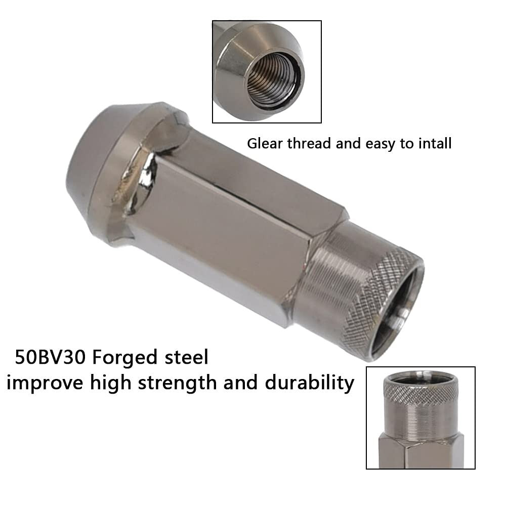 M12x1.5 Titanium Open-End Lug Nuts - 20 Pieces + Socket Key Set for Custom Look