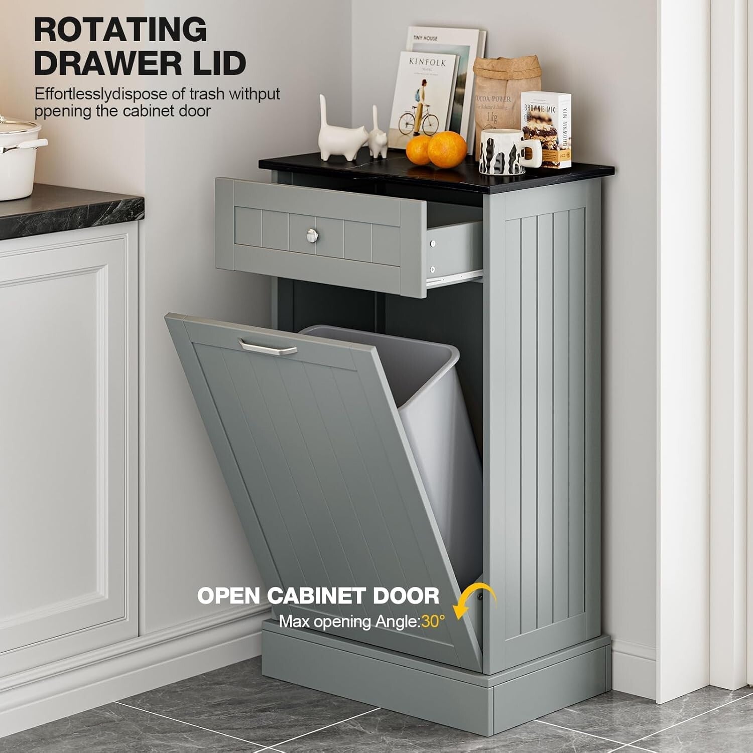 Elegant 10-Gallon Freestanding Wood Recycling Storage & Trash Cabinet in Gray