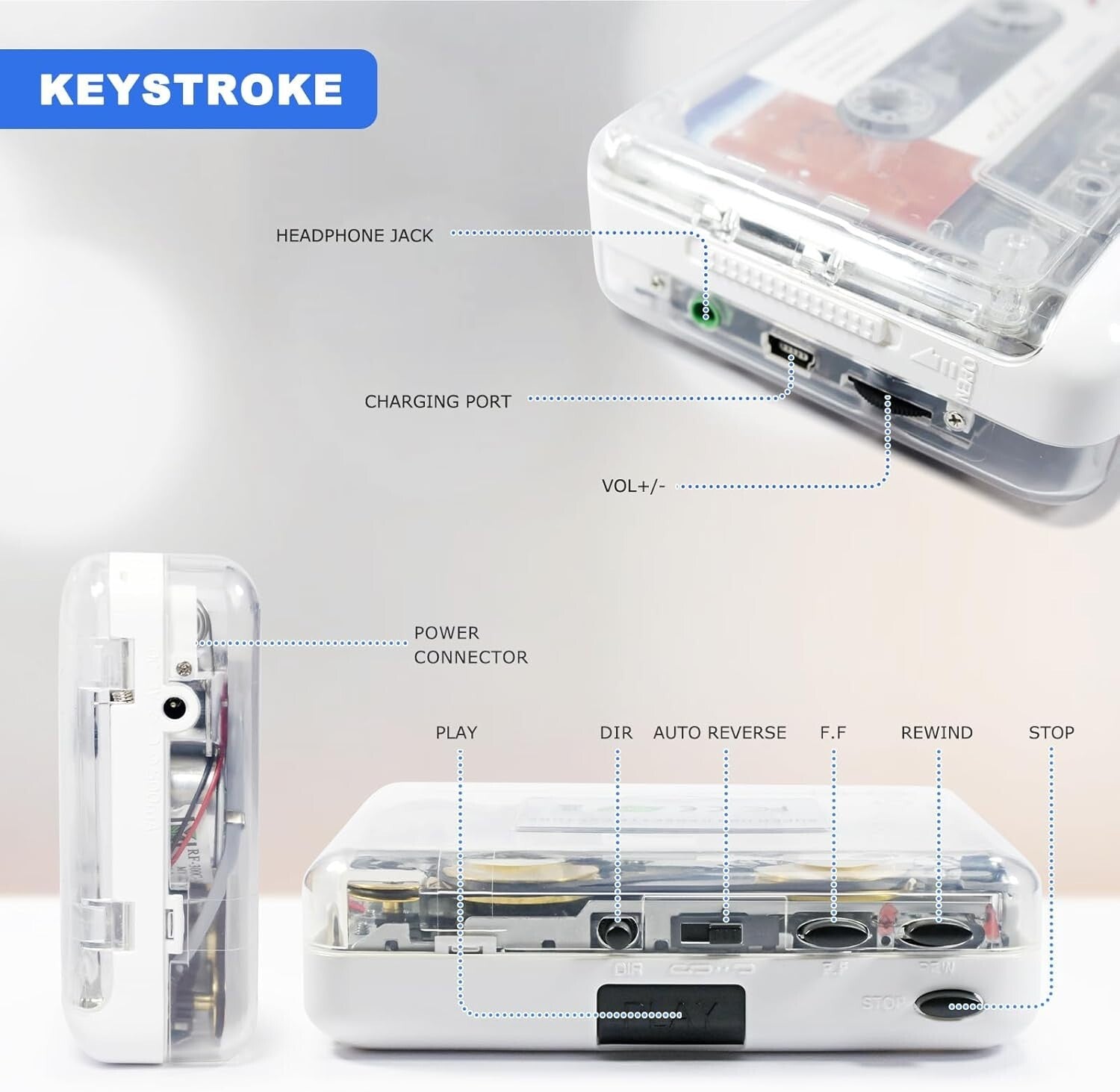 Cassette to MP3 Converter with Stereo Playback - Auto-Reverse & Copper Design