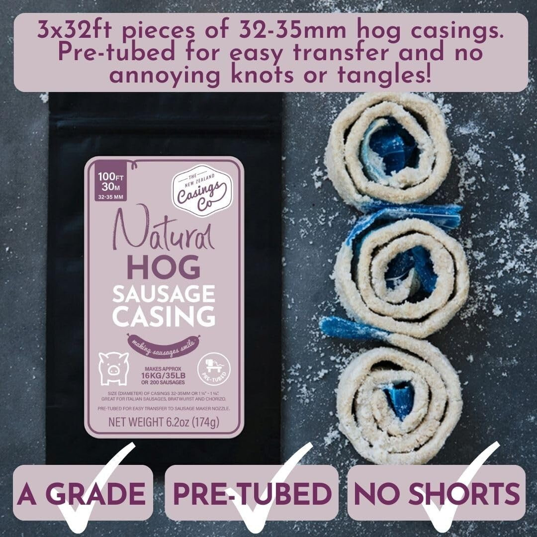 Pre-Tubed 32mm Natural Hog Casings - Ideal for Italian Sausage & Chorizo Making