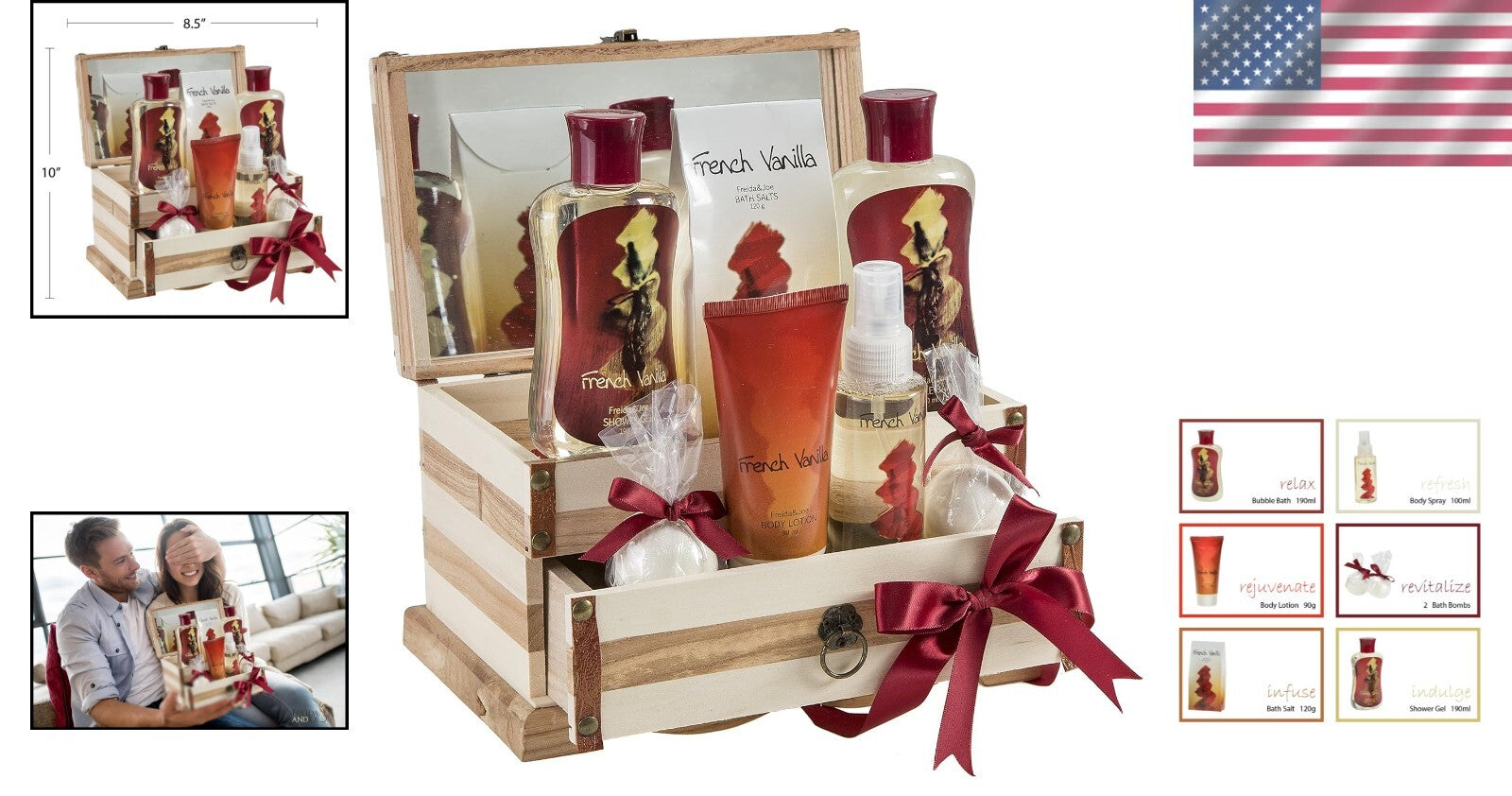 Elegant Wooden Jewelry Box with Vanilla Bath Products – Ideal for All Occasions