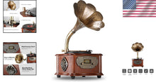 Load image into Gallery viewer, Vintage Phonograph Retro Turntable with Copper Horn – Bluetooth &amp; Aux Input