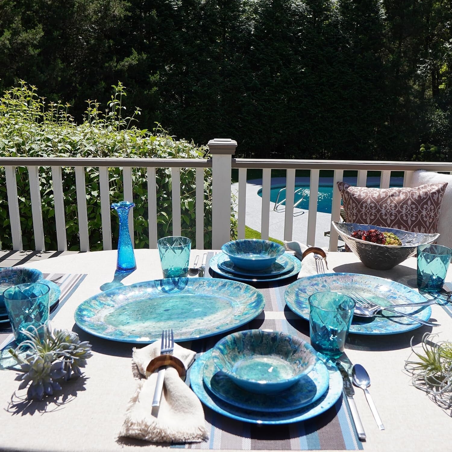 12-piece Dishwasher Safe Dinnerware Set – Vibrant Coastal Melamine Dishes