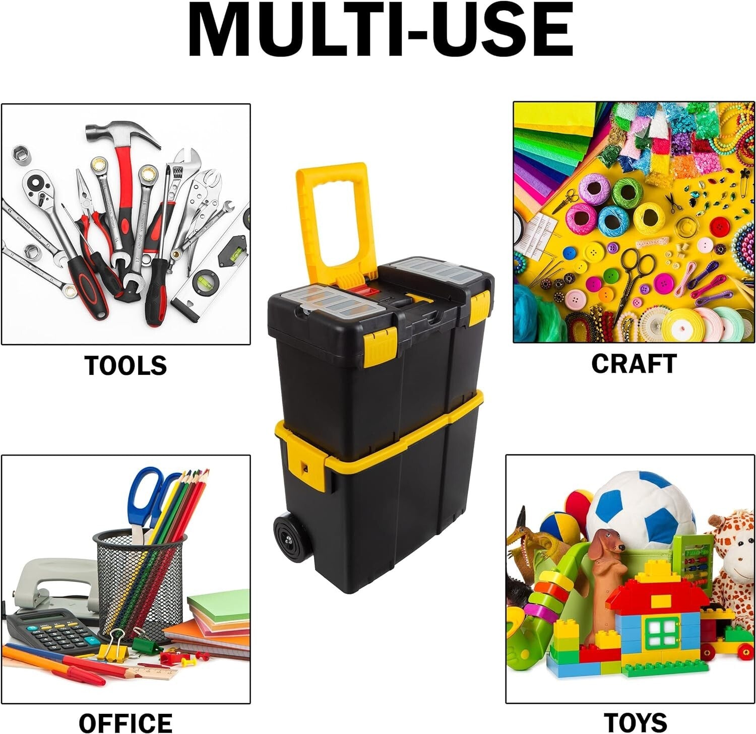 2-in-1 Stackable Tool Chest with Wheels - Ergonomic Design for Easy Transport