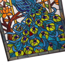 Load image into Gallery viewer, Rectangular Tiffany Stained Glass Peacock Panel with 30" Chain - Handmade Beauty