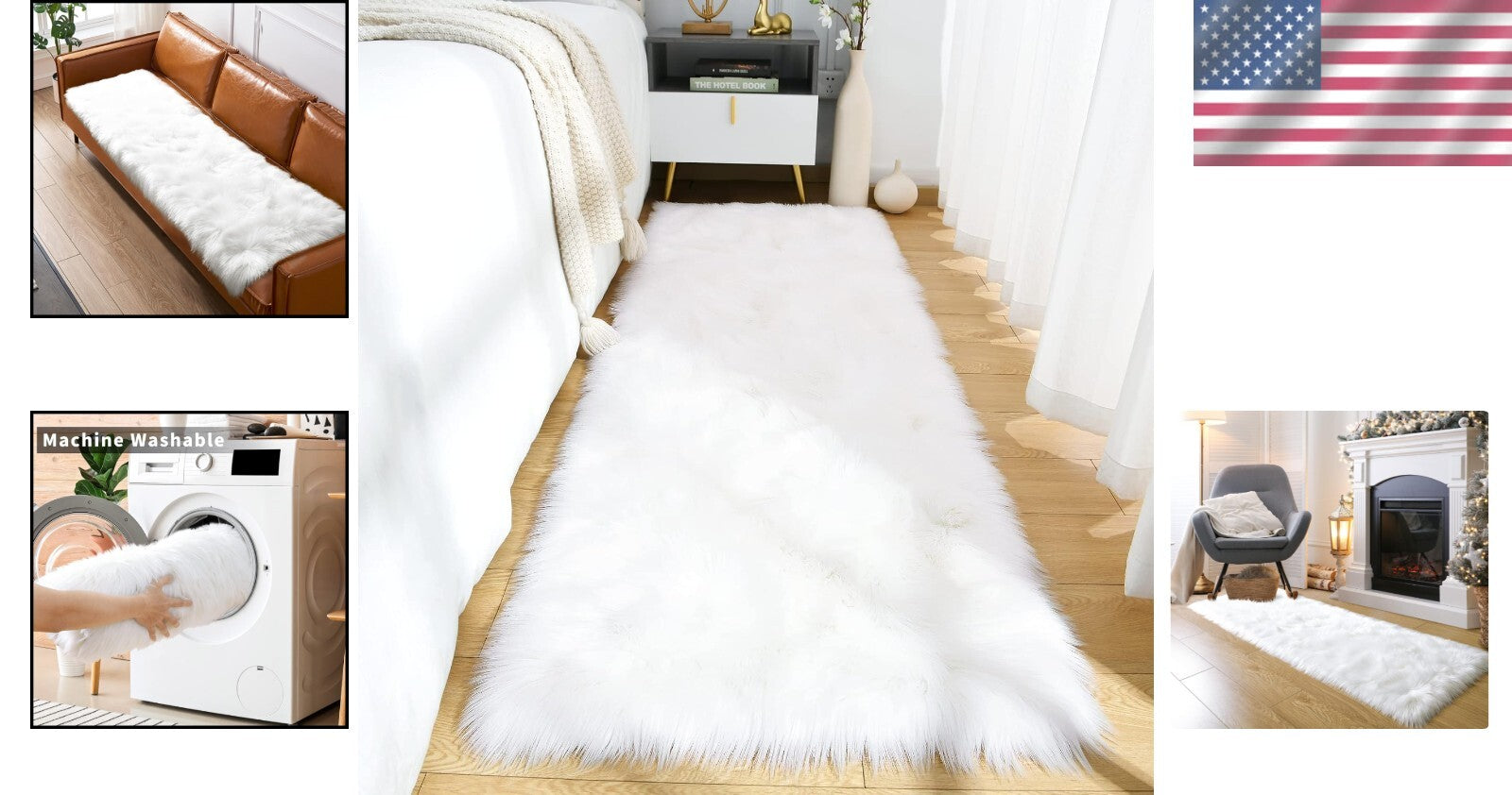 2x6 Ft White Faux Fur Runner Rug – Soft Fluffy Carpet for Living Room Elegance