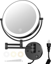 Load image into Gallery viewer, Stainless Steel 9" Wall-Mounted Magnifying Mirror with Extendable Arm &amp; LEDs