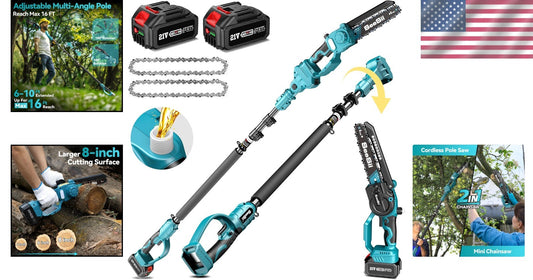 2-in-1 Cordless 8-Inch Pole Saw & Mini Chainsaw with Batteries for Tree Care
