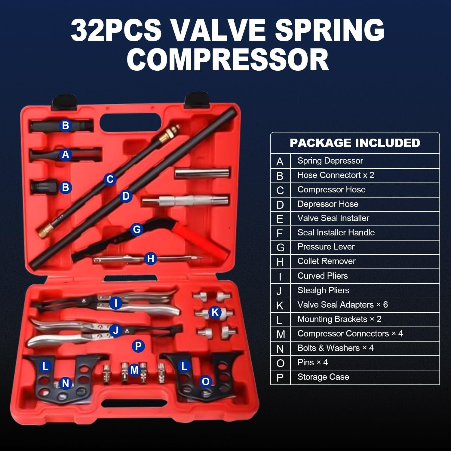 Universal Valve Spring Compressor for OHV/OHC Engines - Heavy-Duty Tool Kit