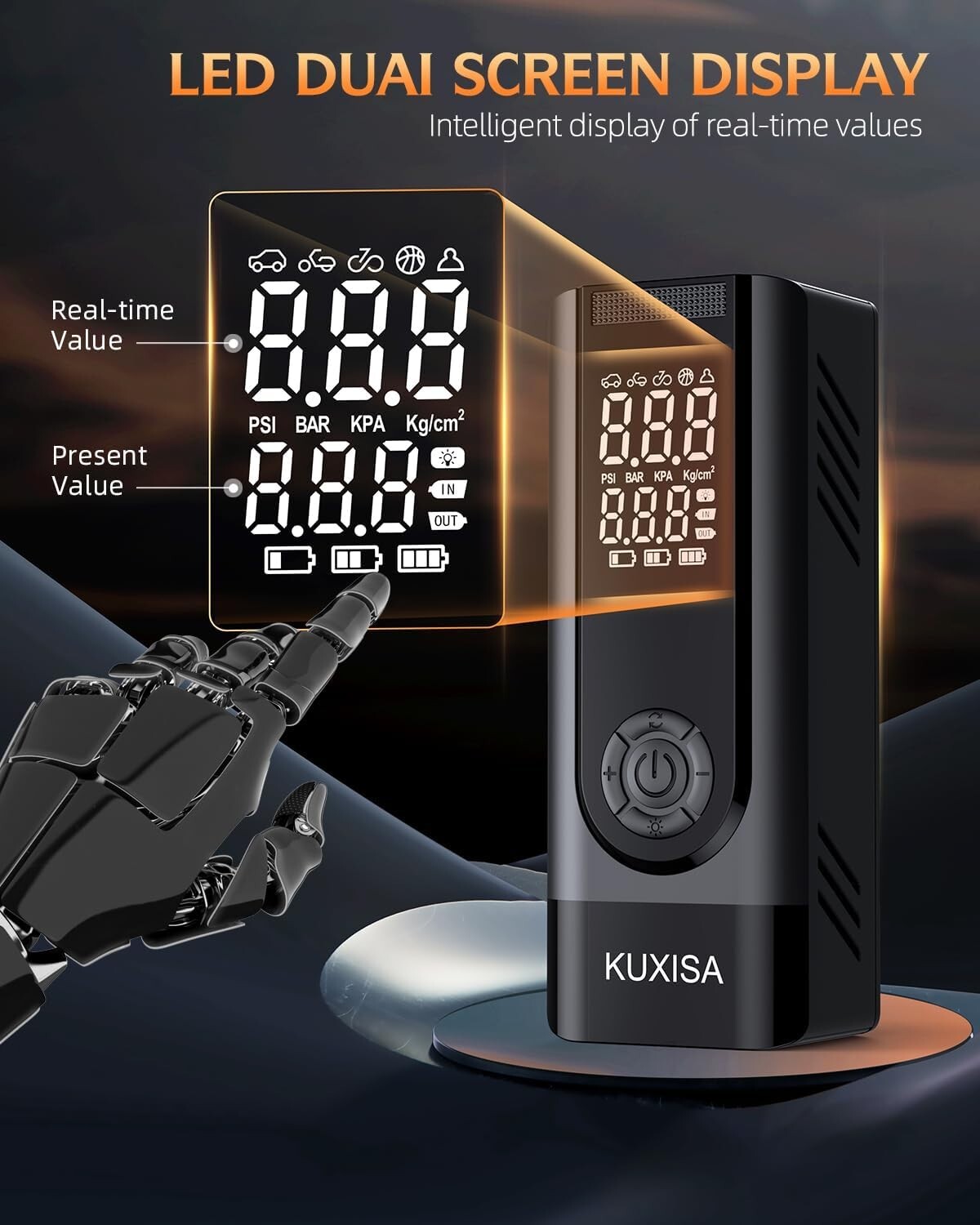 Rechargeable Air Compressor - 3X Faster Tire Inflator with Dual LCD Display