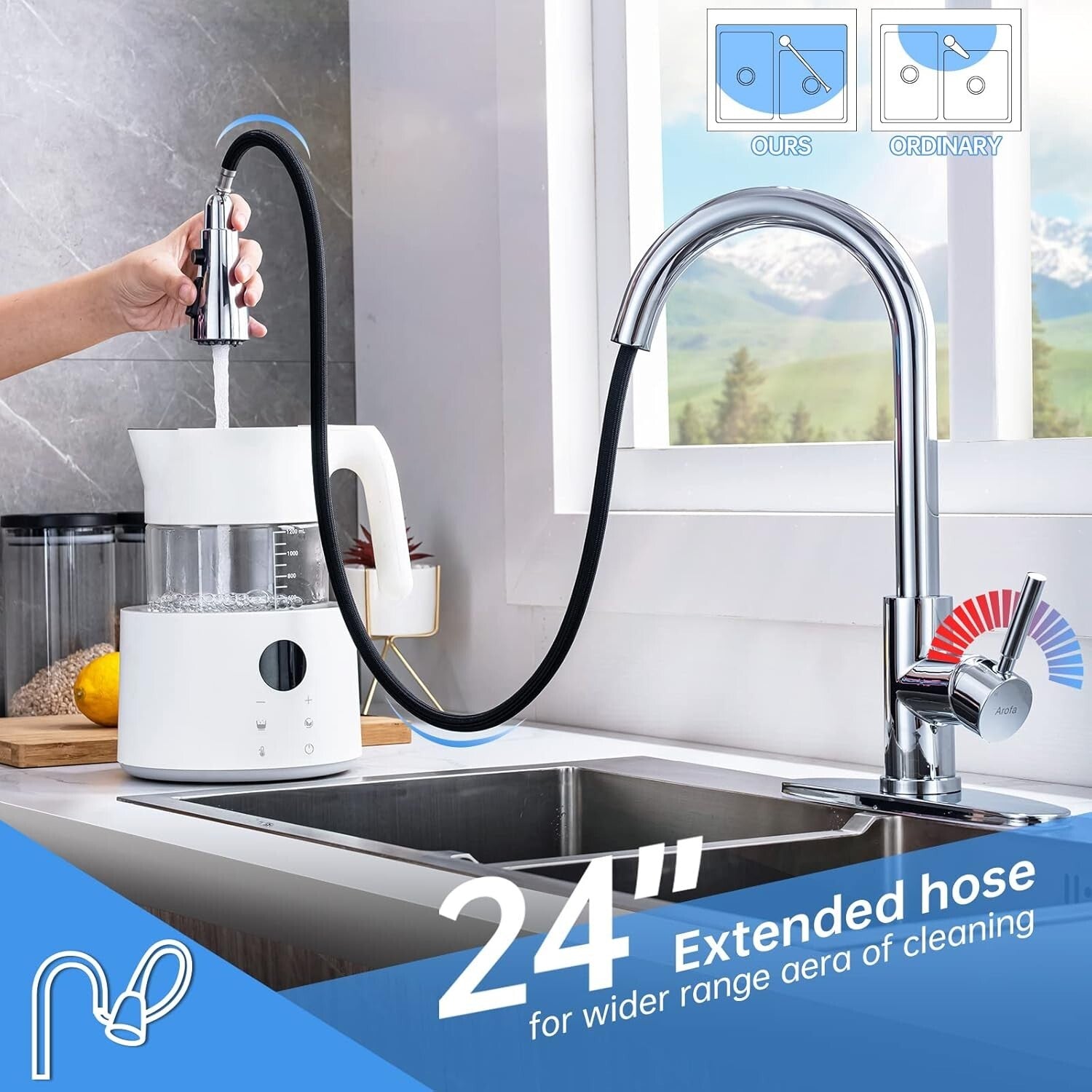 Chrome Pull Down Kitchen Faucet with 3-Function Sprayer for Efficient Cleaning