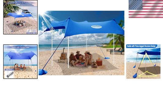 10×10FT Portable Beach Tent with UPF 50+ Sun Protection - Family Outdoor Shelter