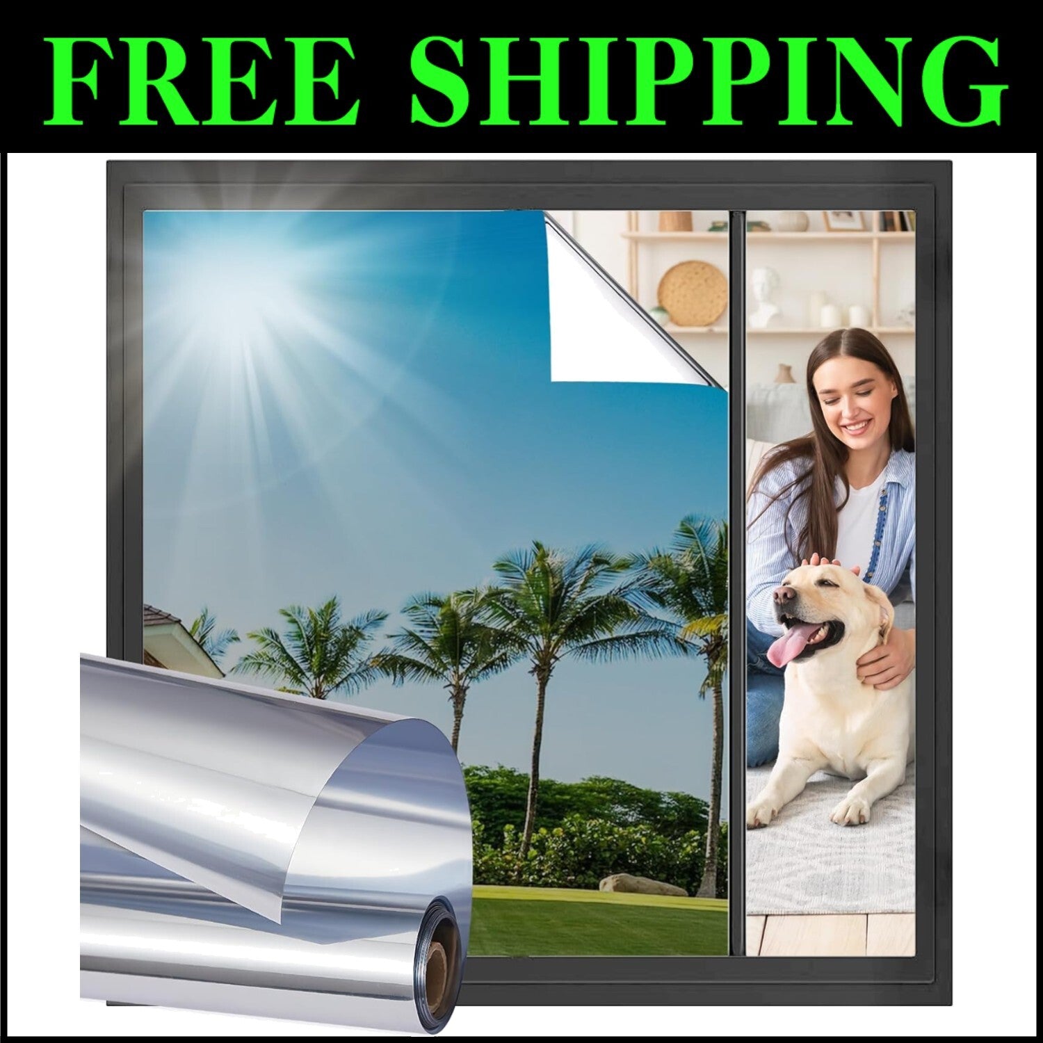 Easy Install PV Blocking Window Tint - Daytime Privacy Film, 45 x 157 in, Silver