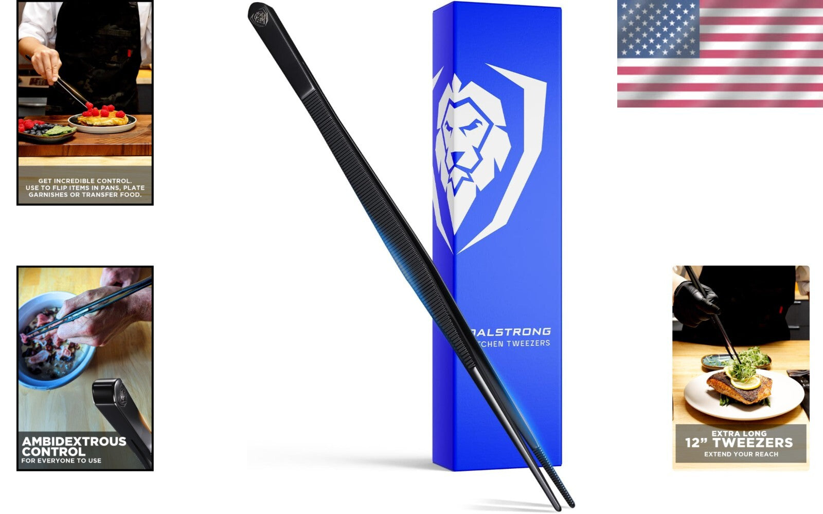 12'' Stainless Steel Tongs with Micro-Teeth Grip for Precision Cooking