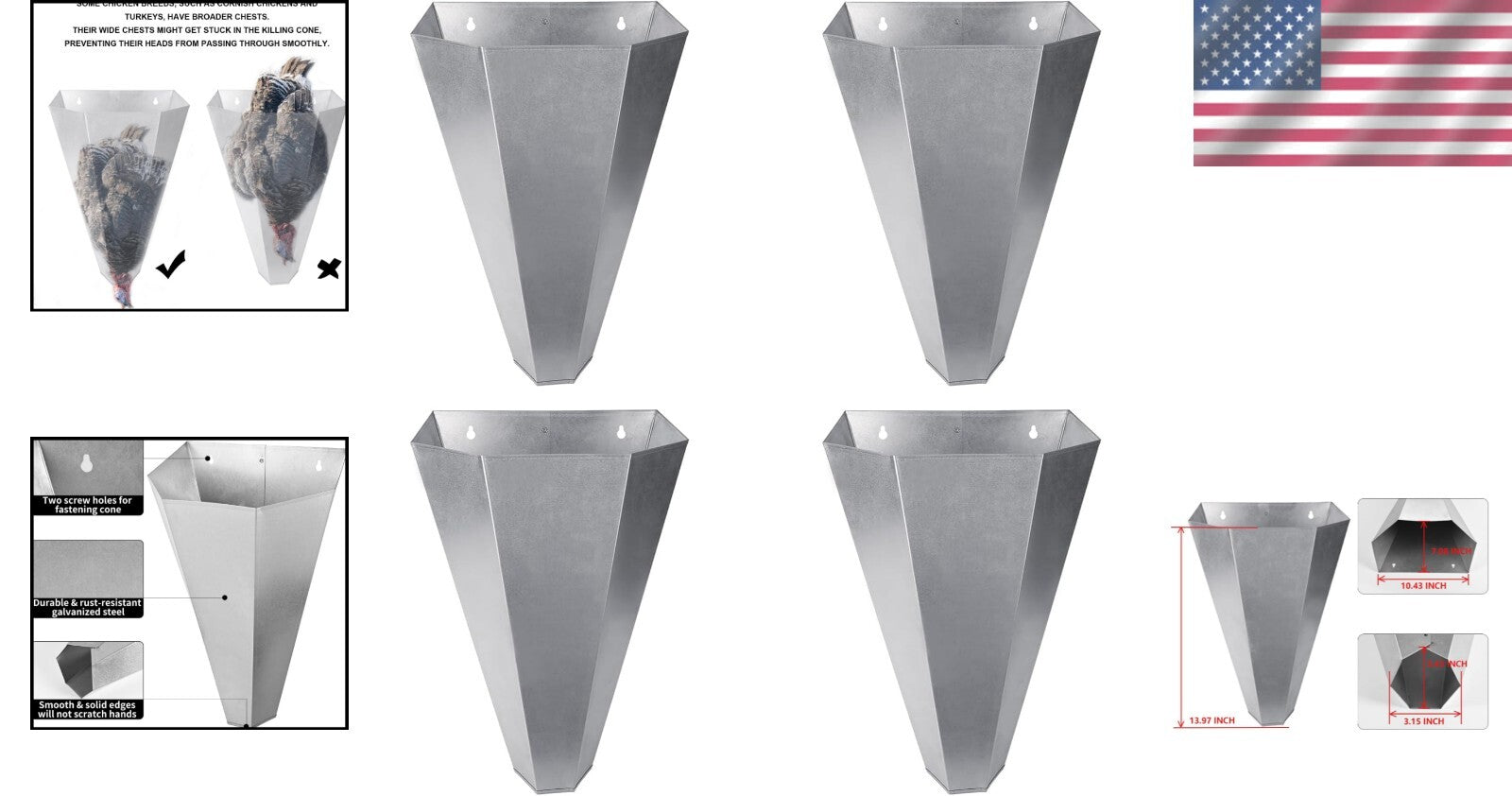 Durable Poultry Restraining Cone for Chickens, Broilers & Turkeys - 8 lbs Max