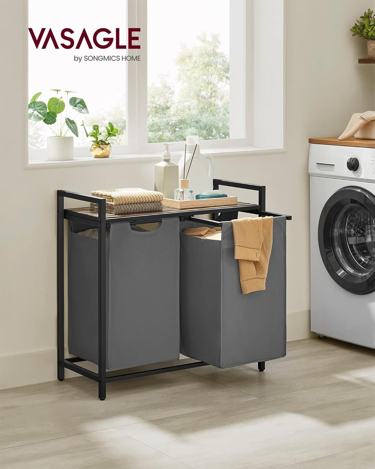 Elegant Laundry Sorter with Removable Bags and Sturdy Metal Frame - 24.2 Gallon