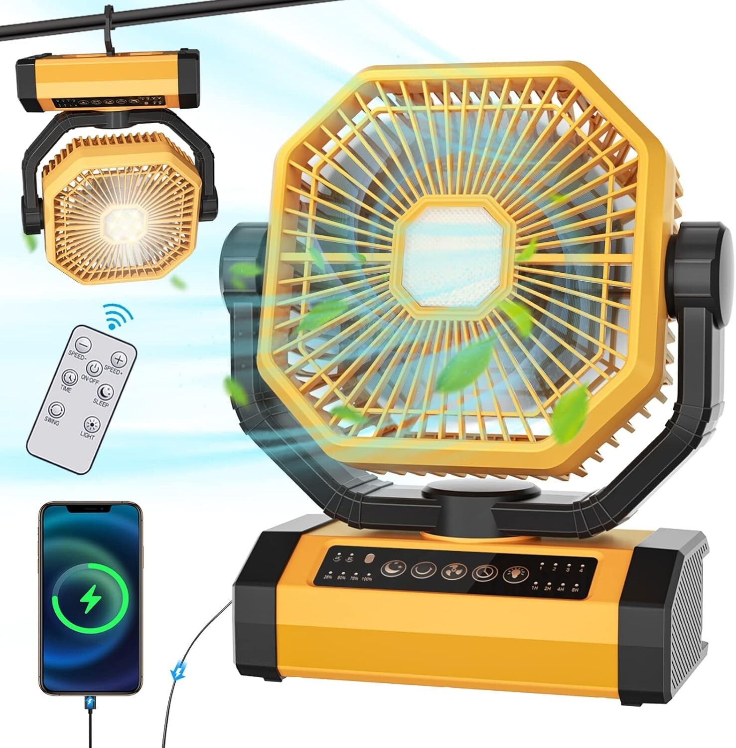 Stylish 20000mAh Camping Fan - Oscillating, Quiet, with Power Bank Function