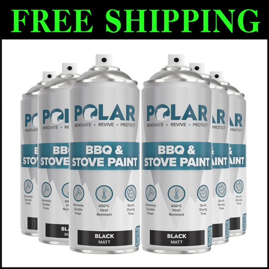 Polar BBQ Spray Paint - Matte Black - Heat Resistant Up to 650°C, Pack of 6