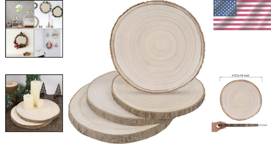 Artisan Crafted Natural Wood Slices for Table Centerpieces - 4 Pack 12.5-14 Inch