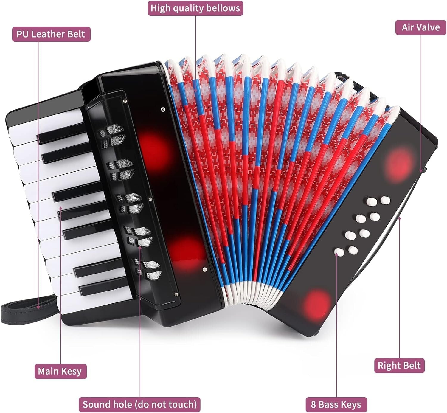 Durable & Safe Children's Accordion with 10 Keys - Early Music Development Tool