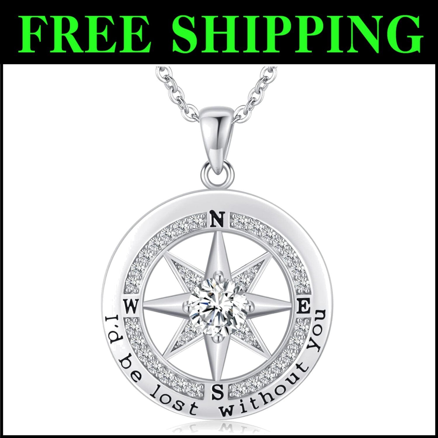 Elegant Compass Necklace in S925 Silver - Dazzling Gift for Wife or Girlfriend
