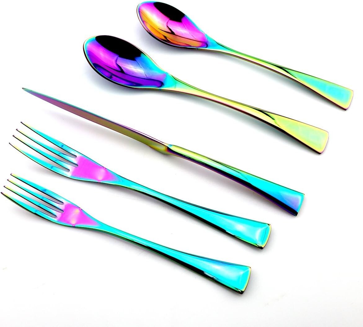 20-Piece Luxury Iridescent Flatware Set - Elegant Stainless Steel Silverware