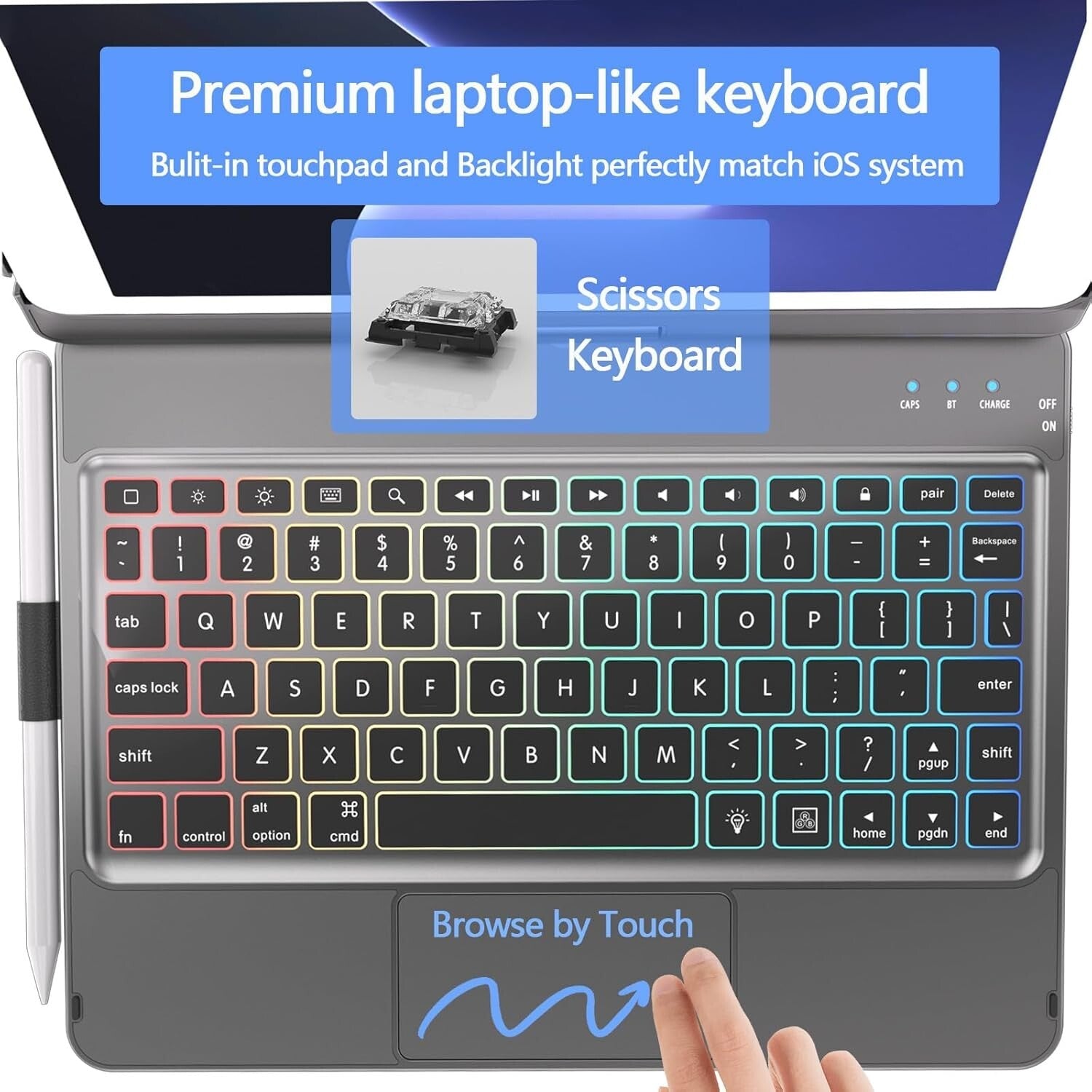 10 Color Backlit 360° Rotatable Keyboard Case for 10.2 inch - 9th/8th/7th Gen