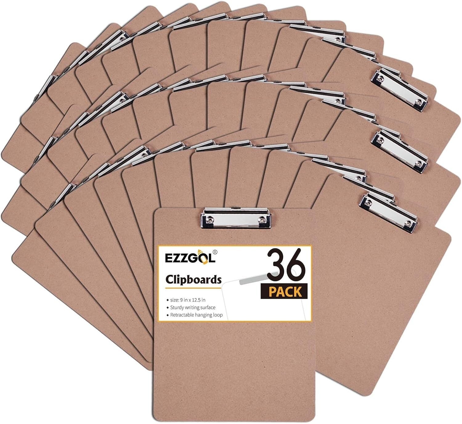 36 Pack Bulk Clipboard Set with Low Profile Clip - Durable & Eco-Friendly Wood