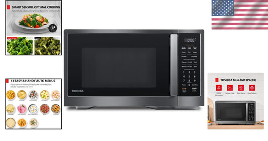 Sleek Black Stainless Steel Microwave Oven - Smart Sensor & Easy Clean Features