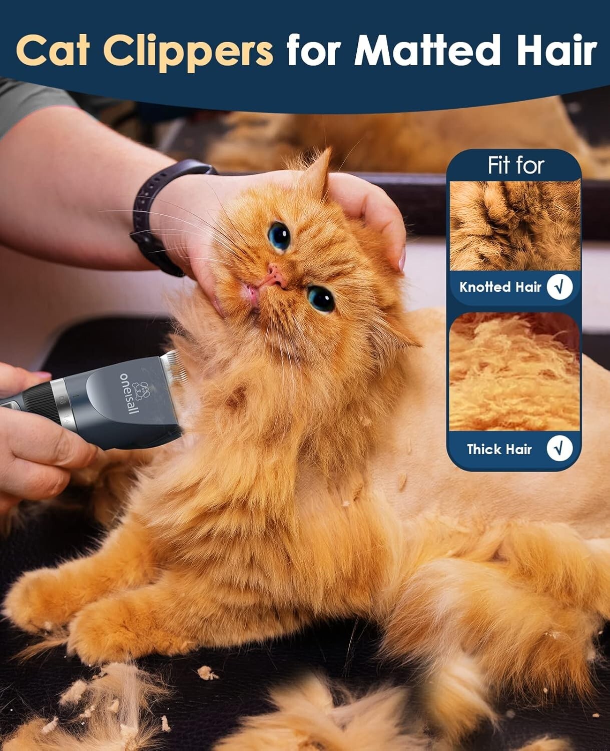 Rechargeable Cat Grooming Clippers with LCD & Accessories - Pet Care Kit in Blue
