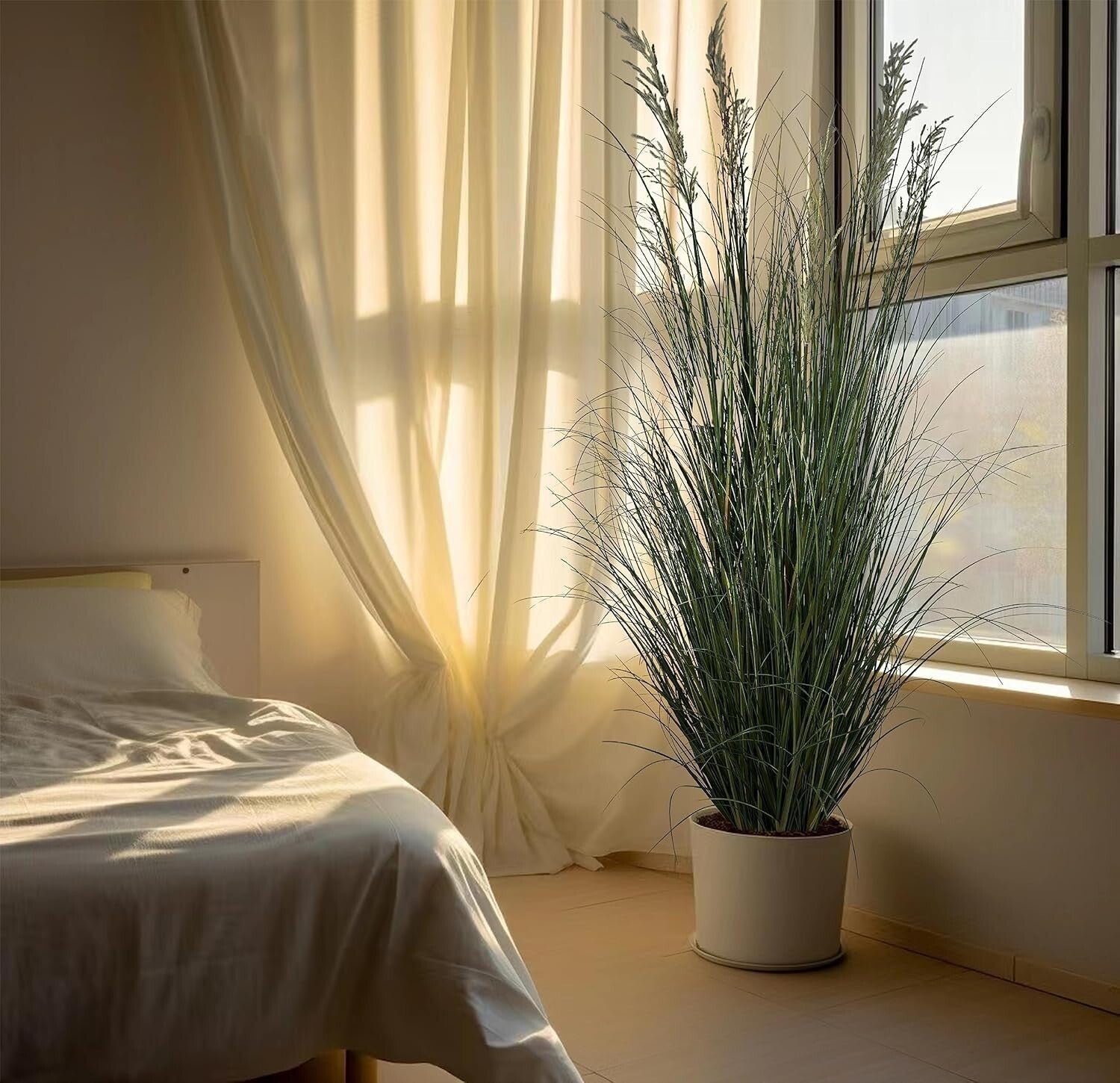 Tall Artificial Grass Plant 71in (Set of 2) in Durable Black Pots for Indoors