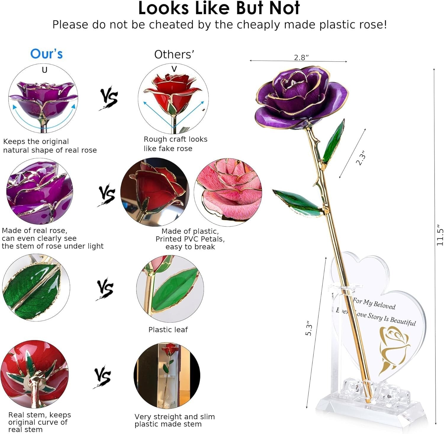 Forever Lasting 24K Gold-Plated Rose with Crystal Stand - Unique Gift Idea