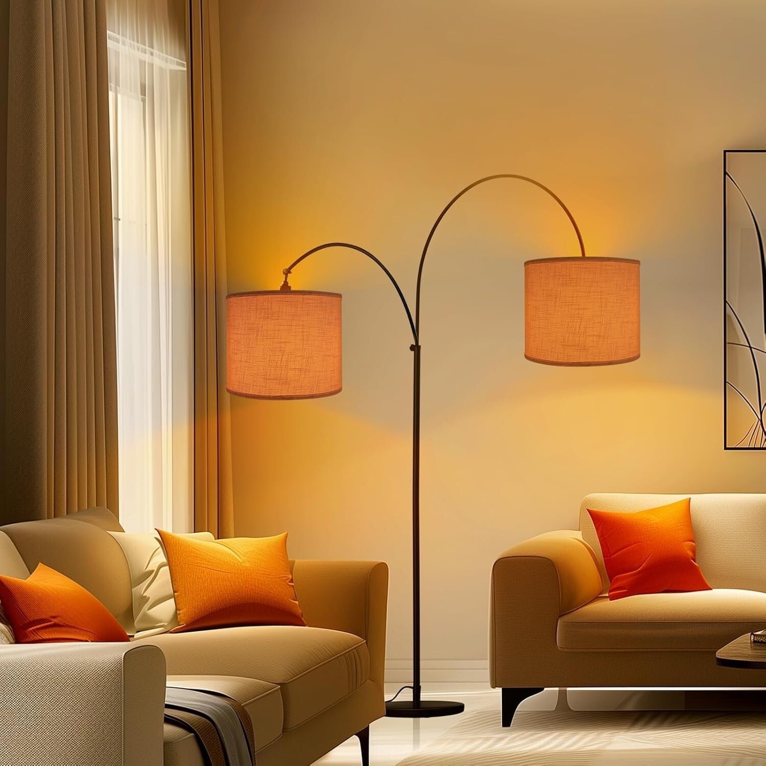 Elegant White Drum Lamp Shades 15" - Durable Natural Linen with Spider Fitter