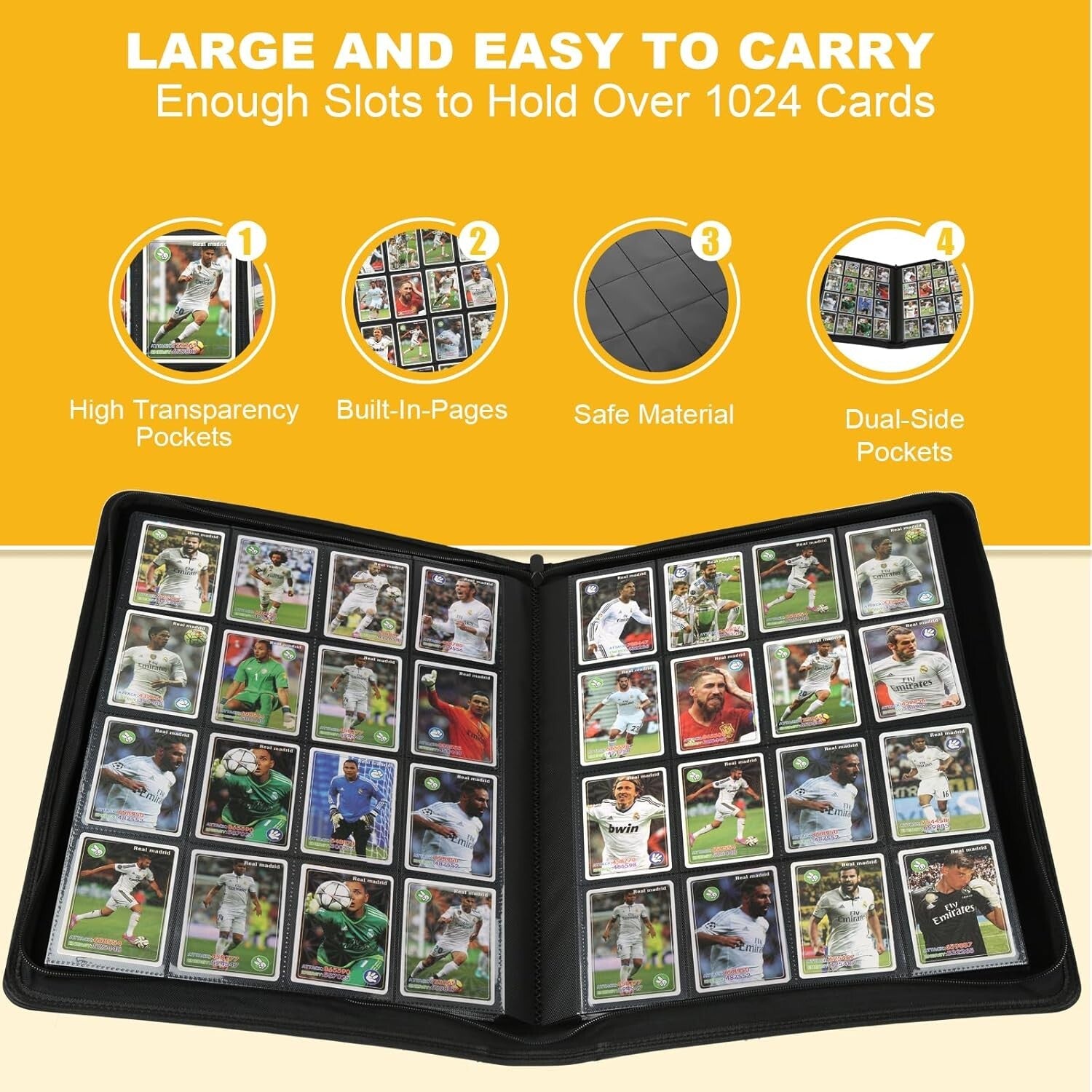 16-Pocket PU Leather Card Binder - Protect & Showcase 1000+ Trading Cards