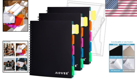 5 Subject College Ruled Notebook Set - Durable Vinyl with Pocket Dividers