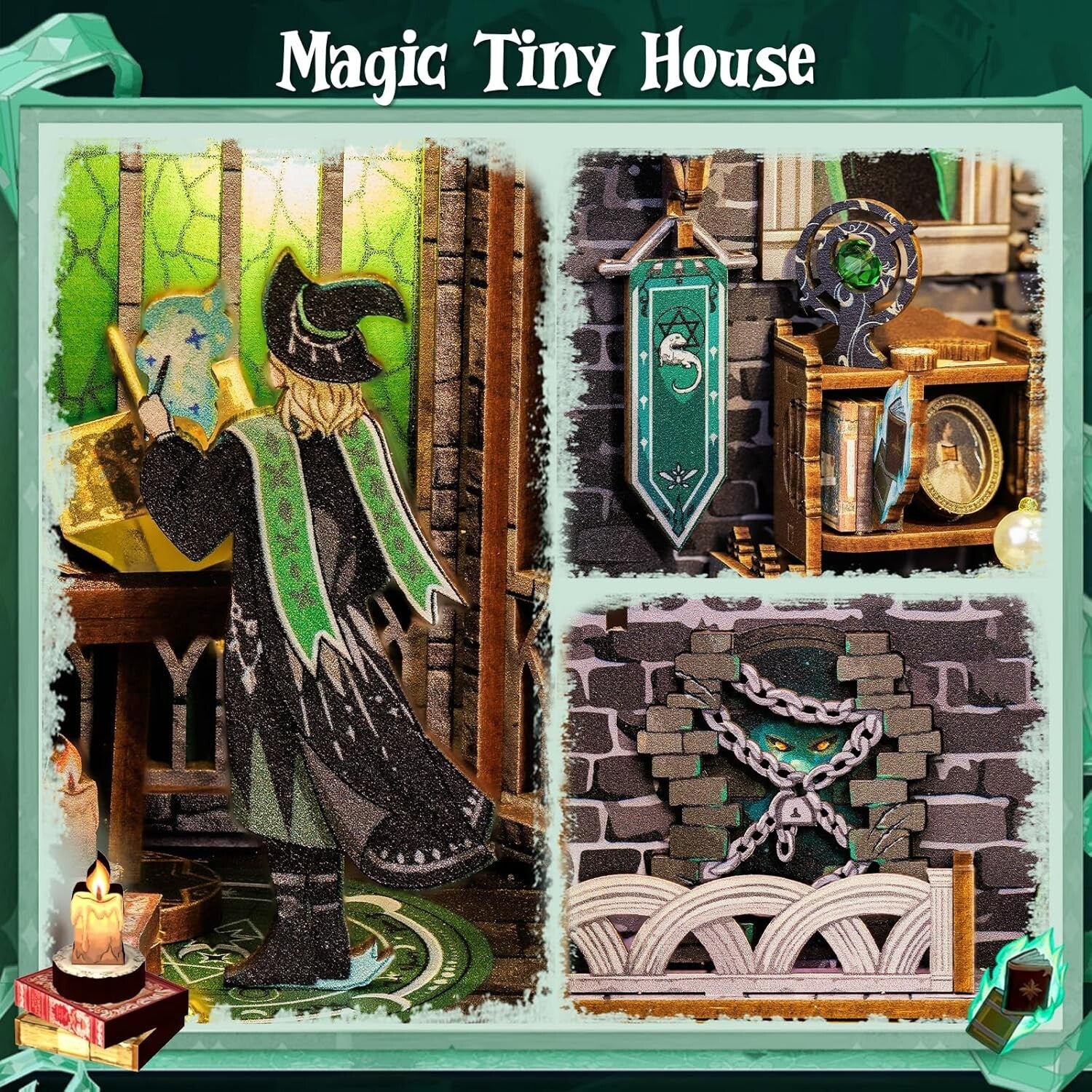 DIY 3D Wooden Book Nook Kit - Magical Miniature House Puzzle for Adults