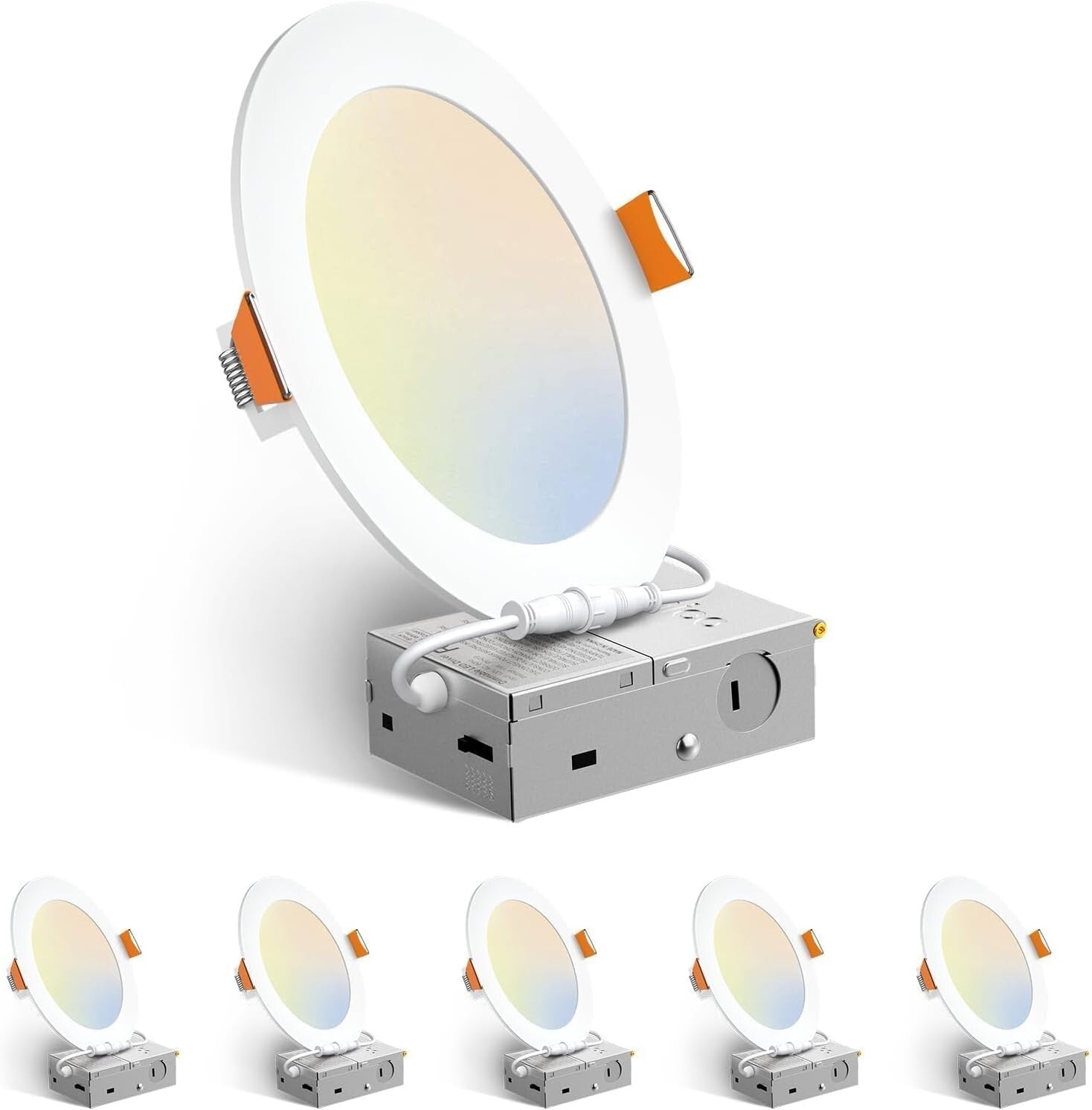 6 Pack 6-Inch Modern LED Recessed Lights - Dimmable, Color Selectable & Bright