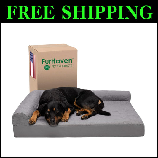 Pinsonic Quilted L-Shaped Dog Bed for Large Breeds - Jumbo Size, Cozy Comfort