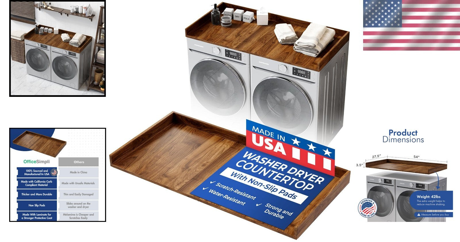 Durable Washer Dryer Counter Top with Non-Slip Pads - Perfect for Laundry Rooms