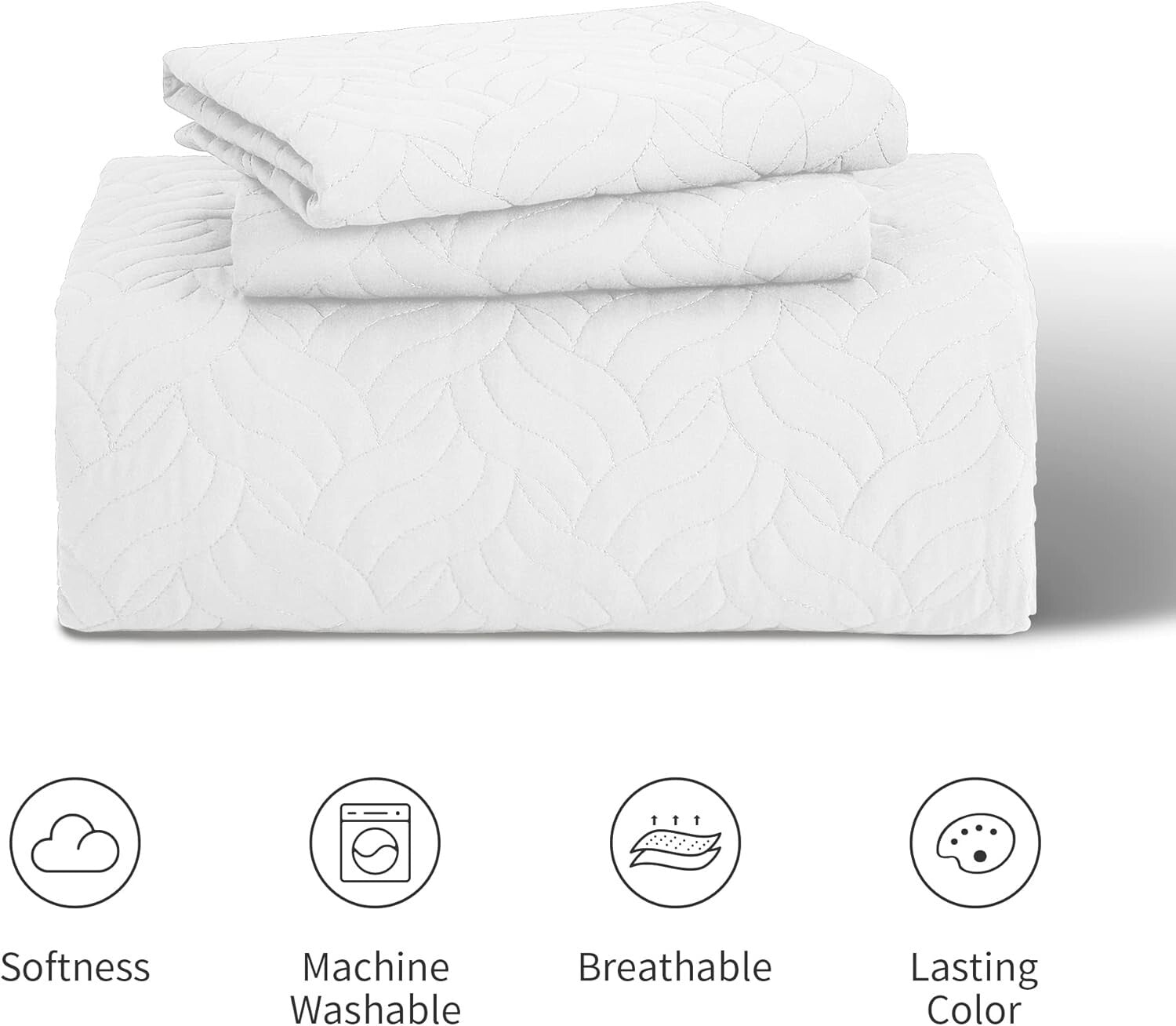 King Quilt Set – 3 Pieces of Soft White Microfiber, Wave Design Elegance