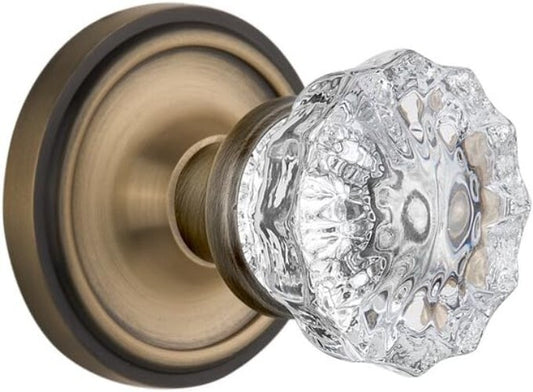 Sophisticated Antique Brass Rosette Door Knob with Pristine Crystal Handle