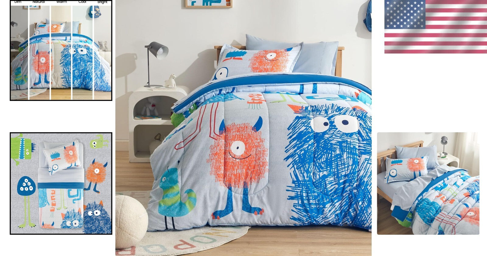 Cloud-Fluffy Kids Bedding Comforter Set - Full/Queen Multi-Piece with Monsters