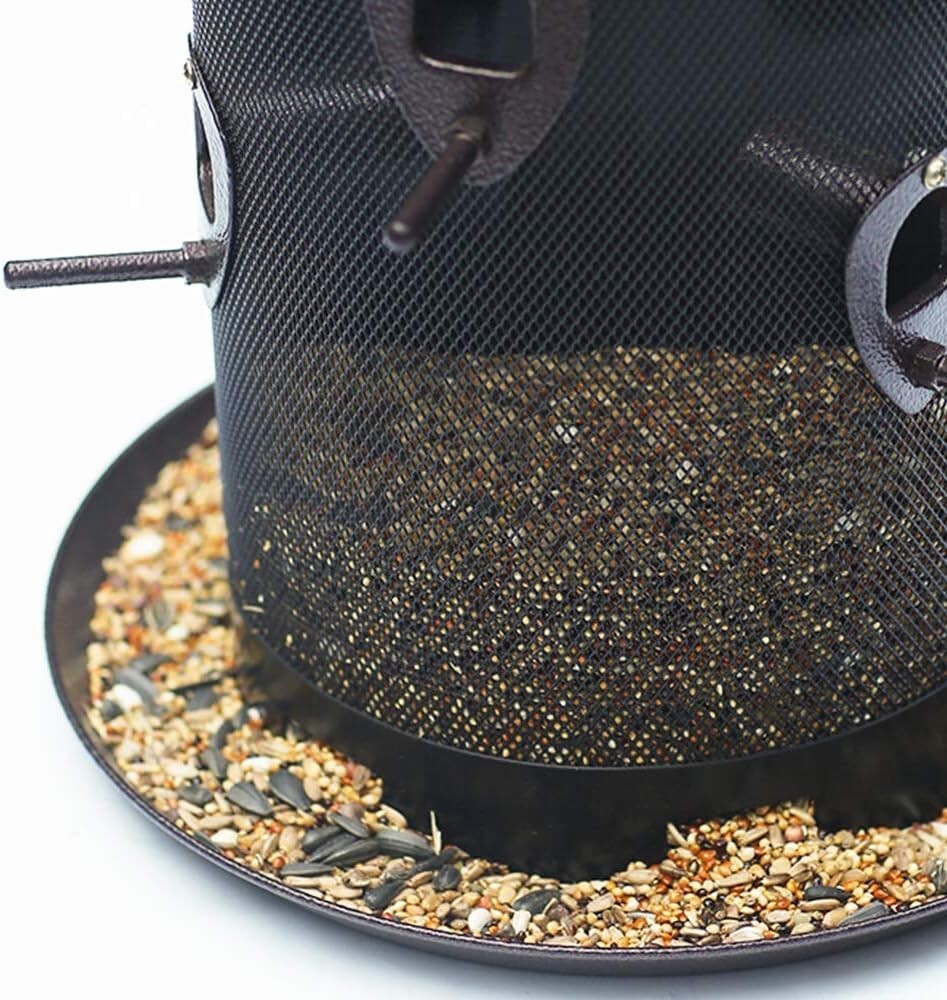 Heavy-Duty Metal Hopper Bird Feeder with Dual Seed Compartments and 10 Ports
