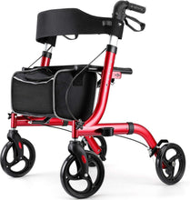 Load image into Gallery viewer, Lightweight Aluminum Rollator Walker for Seniors with Seat &amp; 8" Wheels - Red