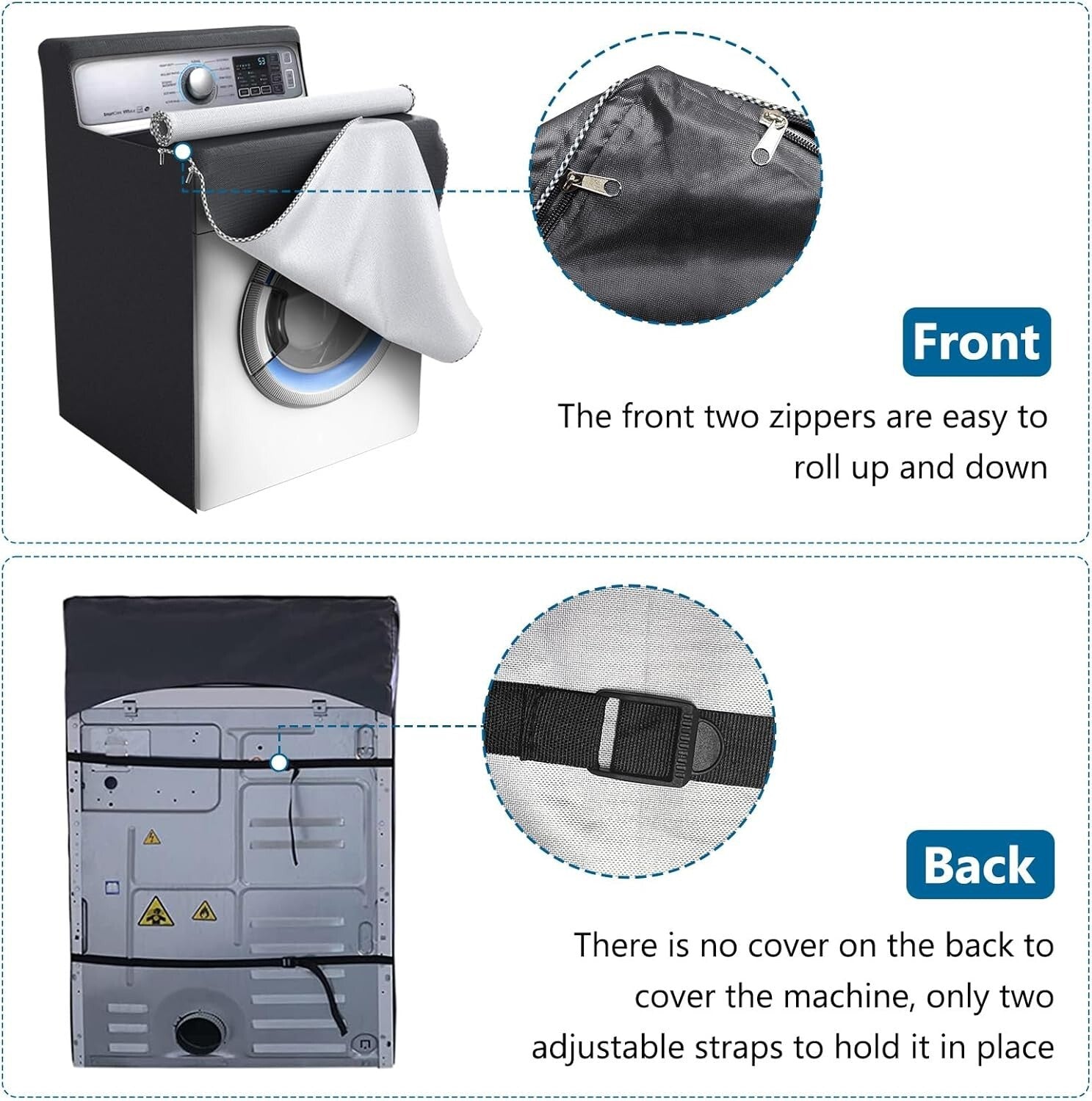 2 Pack Waterproof Washer Dryer Cover with Zipper & Access Window - 27x26x43