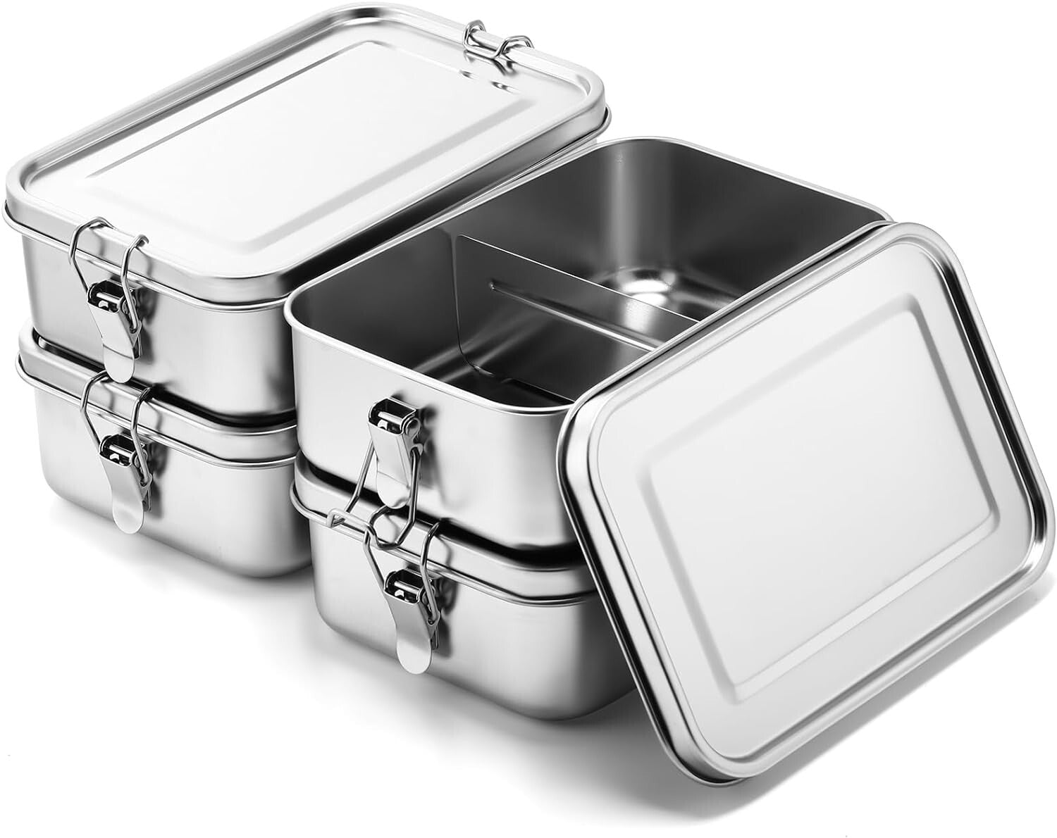 4-Piece Leak-Proof Stainless Steel Bento Lunch Box Set, Ideal for Work & Picnics