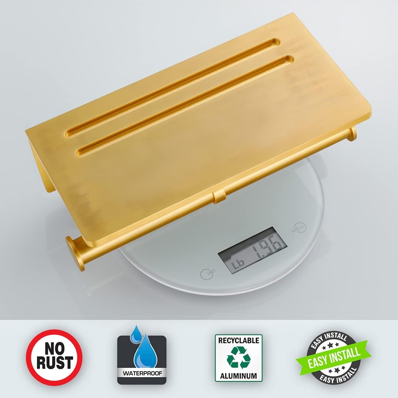 Dual Roll Toilet Paper Holder & Shelf in Brushed Gold - Easy Installation