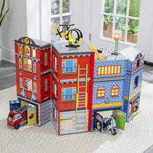 Load image into Gallery viewer, Everyday Heroes 3-Level Wooden Playset with Foldable Design &amp; Firefighter's Pole