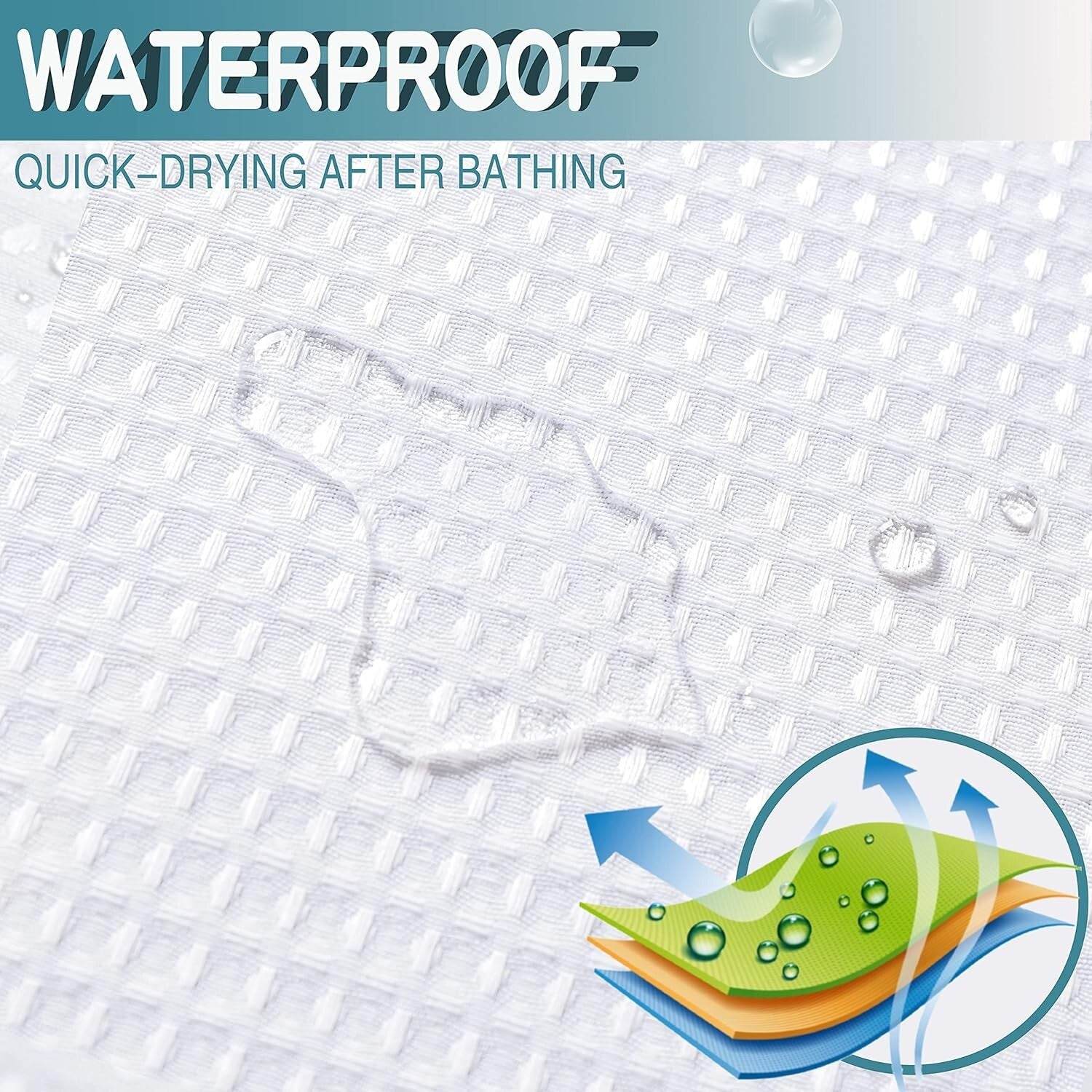 Elegant Waffle Weave Shower Curtain 71W x 84H with Water-Resistant Liner