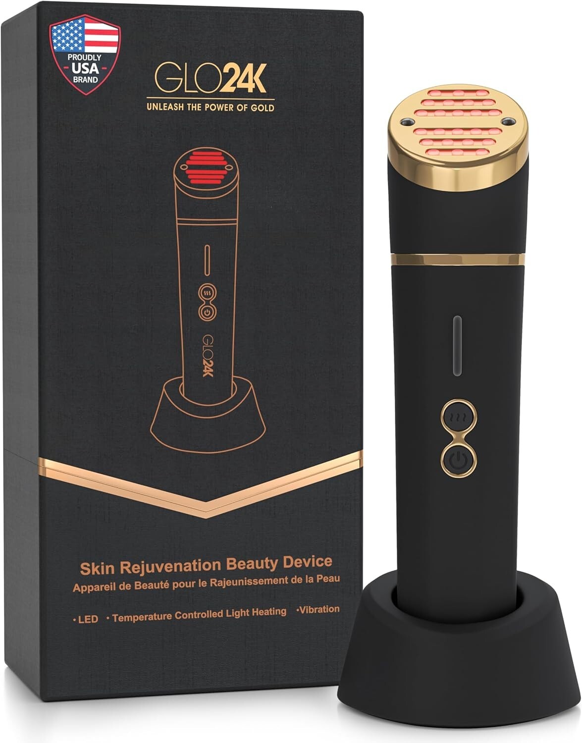 Versatile Glo24k Facial Beauty Device with LED, Thermal, and Vibration Features